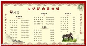 驴肉盖米饭菜单