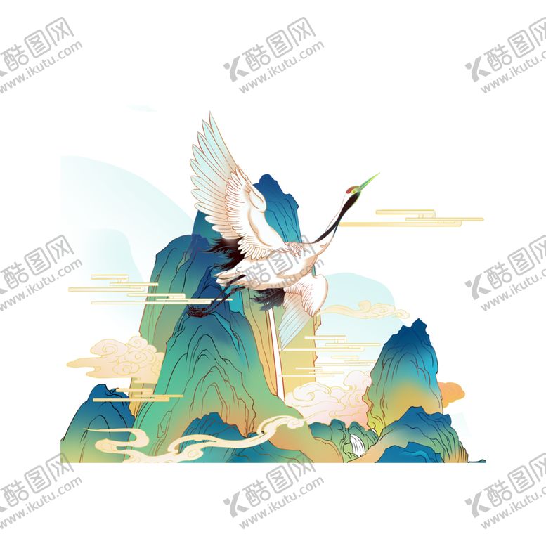 编号：20920807091810329982【酷图网】源文件下载-仙鹤山峰复古国风合成海报素材