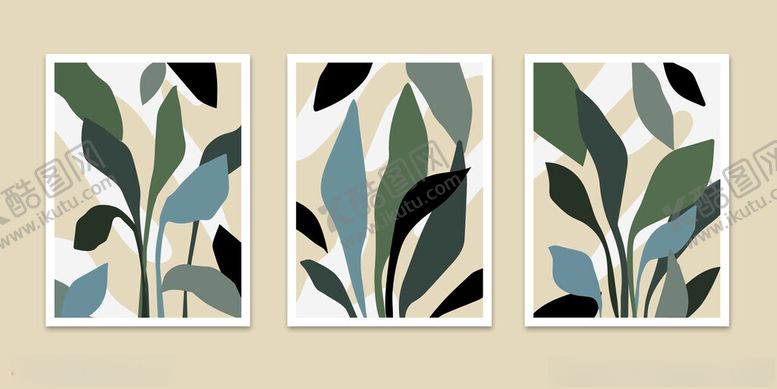 编号：11001804110005314996【酷图网】源文件下载-三幅绿植装饰画