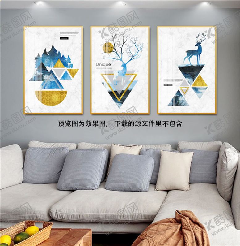 编号：48739009251258357698【酷图网】源文件下载-麋鹿山脉三角艺术挂画装饰画