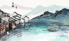 桂林景点国风插画卡通背景