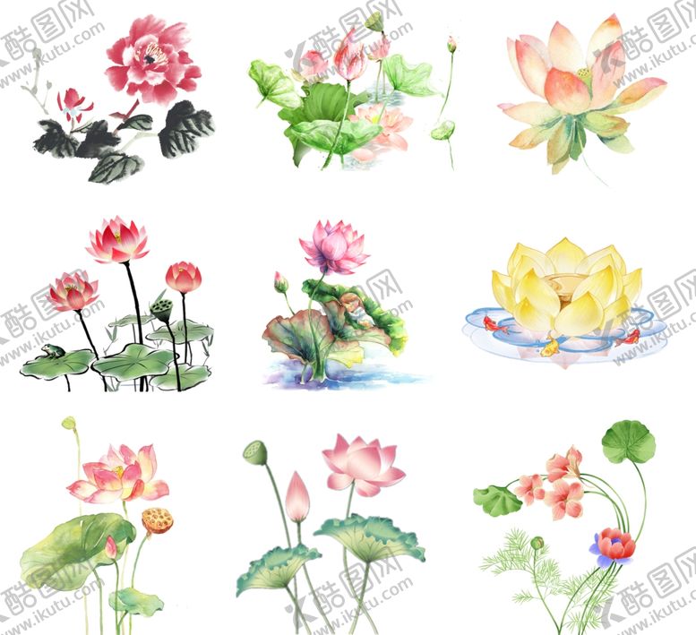 编号：55853109212041374670【酷图网】源文件下载-免扣水彩荷花水墨荷花