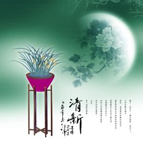 中国风唯美月色芙蓉花创意海报