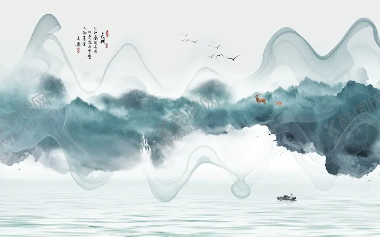编号：45653407010208495907【酷图网】源文件下载-新中式水墨山水画