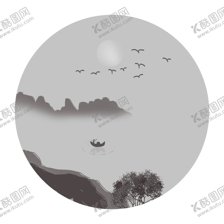 编号：13398105150512032202【酷图网】源文件下载-圆形水墨山水