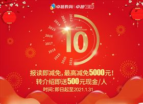10周年庆红色喜庆背景板签到板