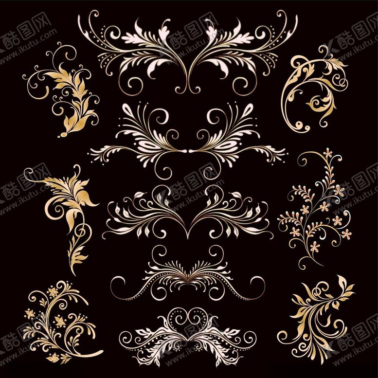 编号：84065404022139381656【酷图网】源文件下载-精美金色花纹装饰图案集