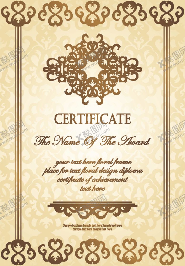 编号：52376209220839432615【酷图网】源文件下载-竖版证书防伪花纹欧式边框奖状
