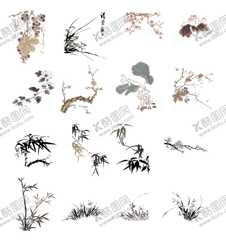 编号：29385509281214308307【酷图网】源文件下载-水墨花草