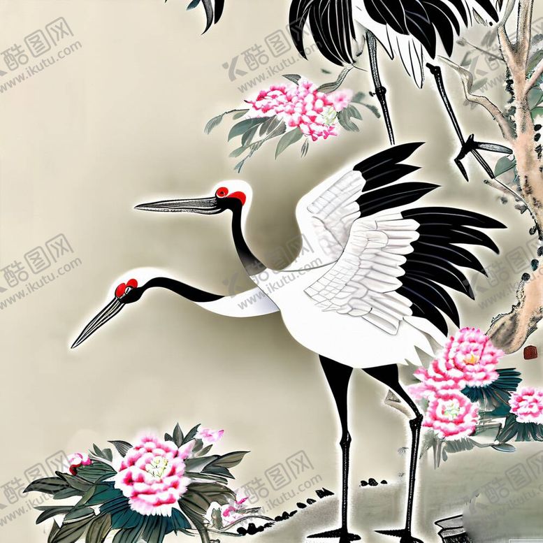 编号：53620410190402113983【酷图网】源文件下载-国画仙鹤