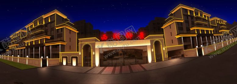编号：68643509300224419656【酷图网】源文件下载-小区楼体夜景亮化效果图