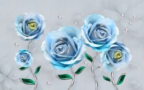 唯美粉紫色玫瑰花绿色叶子壁画图