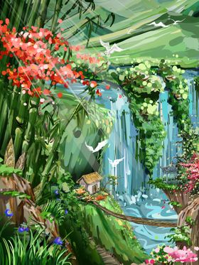 创意卡通插画图案竖版动漫节日场景