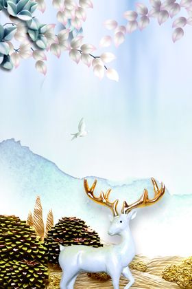 福禄双收鹿背景装饰画