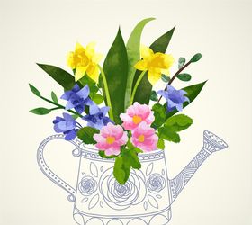 手绘水彩花朵花束png素材