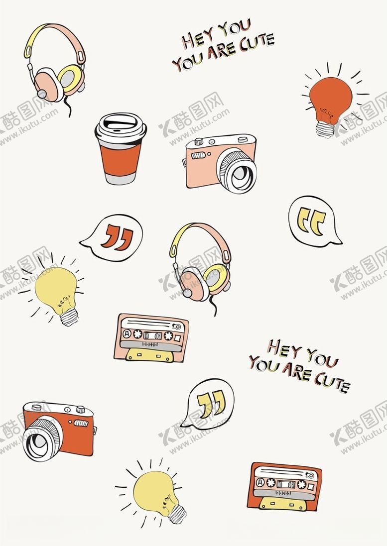 编号：21288412110250321183【酷图网】源文件下载-耳机相机灯泡磁带气泡符号