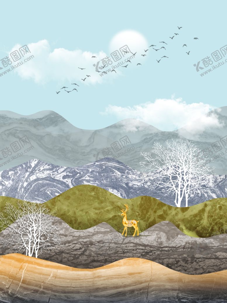 编号：68731809251650052198【酷图网】源文件下载-小清新麋鹿装饰画