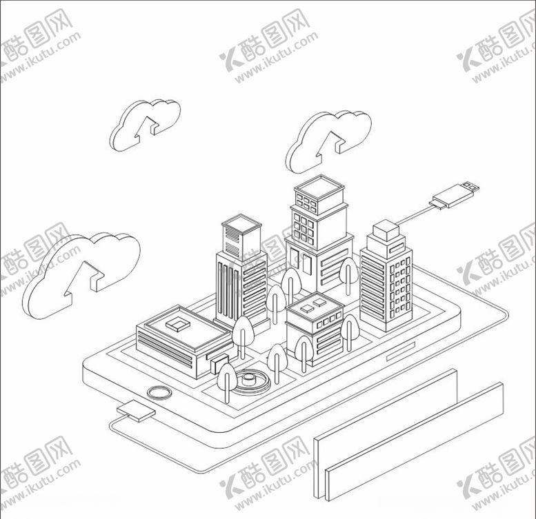 编号：35543507130927501359【酷图网】源文件下载-手机城市线稿