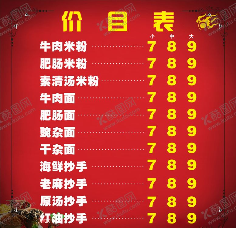 编号：28050105151237507046【酷图网】源文件下载-米粉价目表