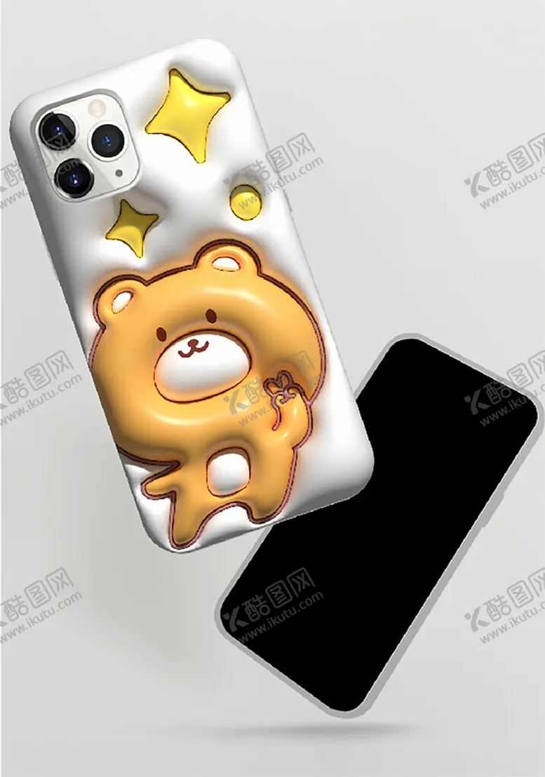编号：41648612102200486490【酷图网】源文件下载-小熊膨胀风卡通动物插画手机