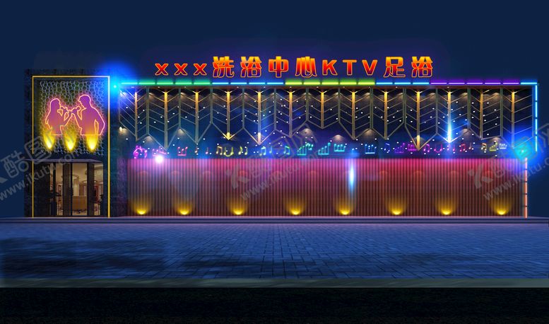 编号：98460210060628428093【酷图网】源文件下载-洗浴中心门头夜景效果