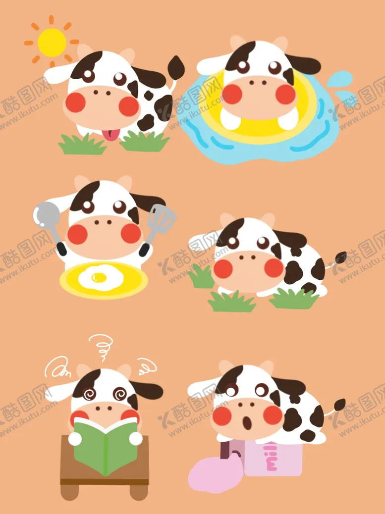 编号：54430705011028584123【酷图网】源文件下载-手绘卡通奶牛插画