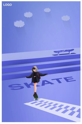 手绘滑板女孩