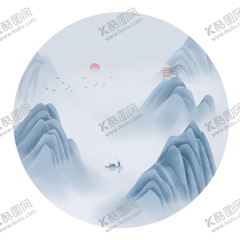 编号：41587909150855266798【酷图网】源文件下载-蓝色意境山水画