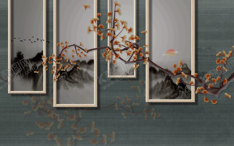 编号：70175709160931267317【酷图网】源文件下载-新中式背景墙