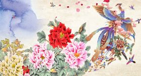 百鸟朝凤富贵花国色天香花鸟图