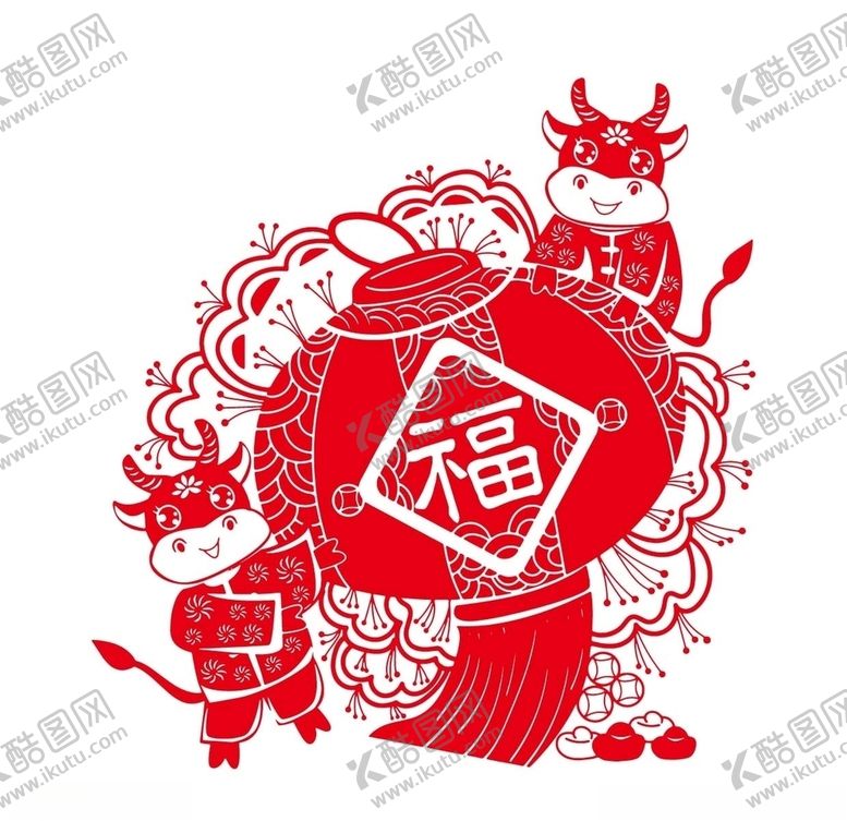 编号：32262409180653332451【酷图网】源文件下载-牛年新年福字灯笼剪纸