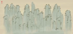 意境水墨山水画背景墙
