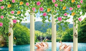 风景天鹅背景墙