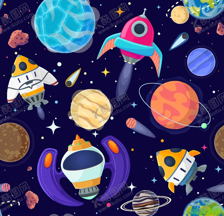 编号：30717406271953082943【酷图网】源文件下载-太空宇宙飞船星球卡通插画