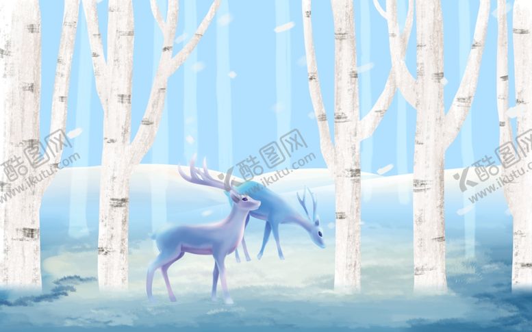 编号：76689210302118516190【酷图网】源文件下载-麋鹿树林背景墙