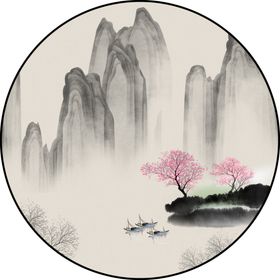 新中式意境山水圆形装饰画