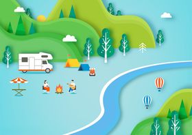 湖畔露营场景惬意休闲