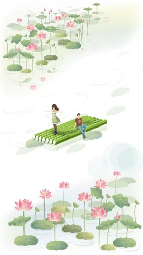 荷花插画海报图片小清新瓣水墨