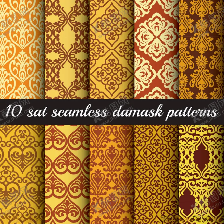 编号：70439711021430323265【酷图网】源文件下载-10款金色锦缎无缝图案