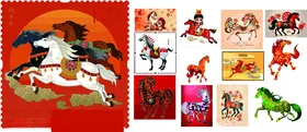 马年适量矢量马春节邮票红喜庆