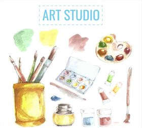 水彩绘美术工作室元素矢量图