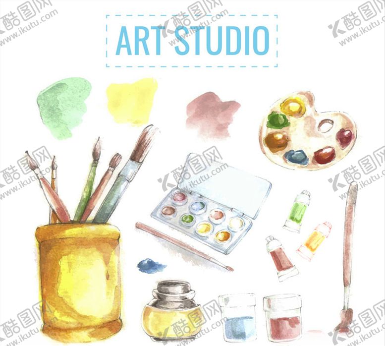 编号：86268810282259382433【酷图网】源文件下载-水彩绘美术工作室元素矢量图