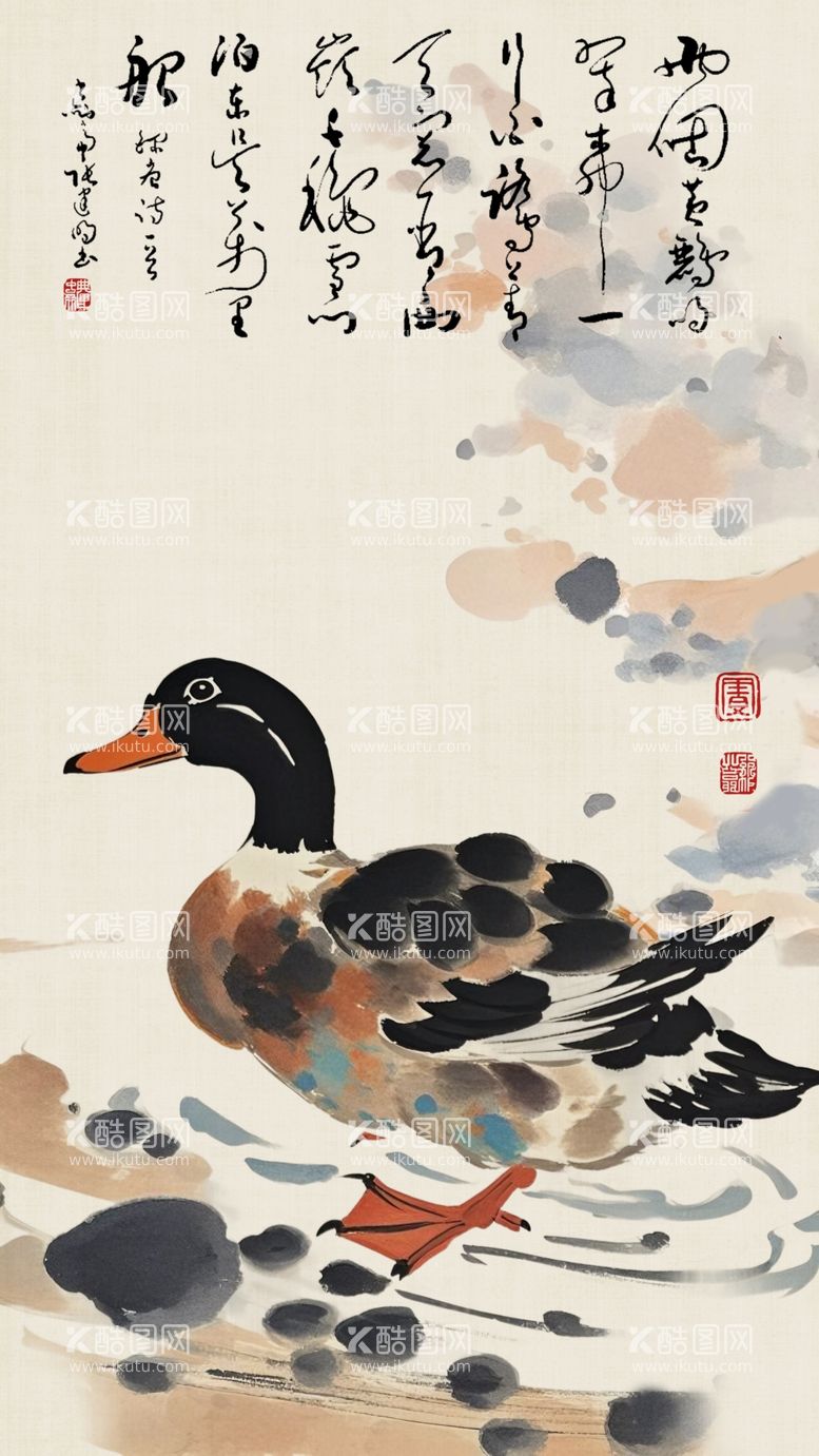 编号：52950203080844531345【酷图网】源文件下载-水墨画鸭子