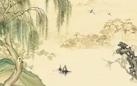 山水江南春杨柳水墨山水电视背景