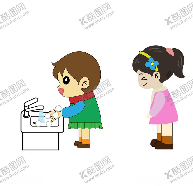 编号：57701503141020517972【酷图网】源文件下载-儿童排队洗手卡通图