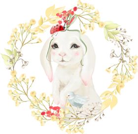 手绘小狐狸和花环
