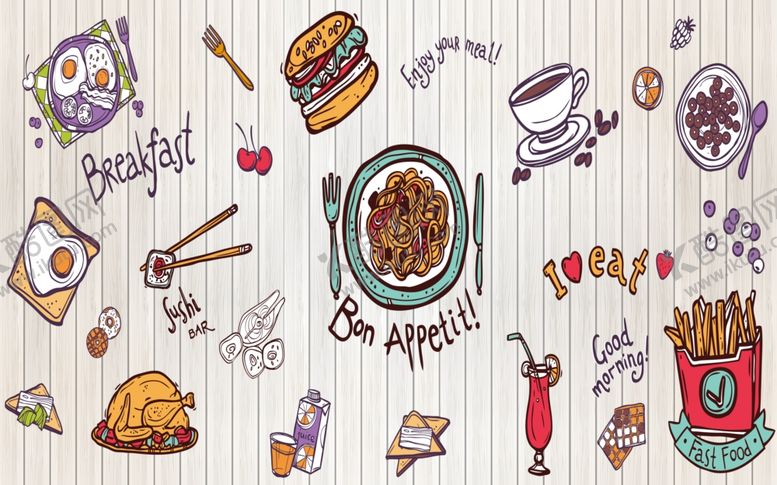 编号：99761110011512484468【酷图网】源文件下载-工装美食背景墙