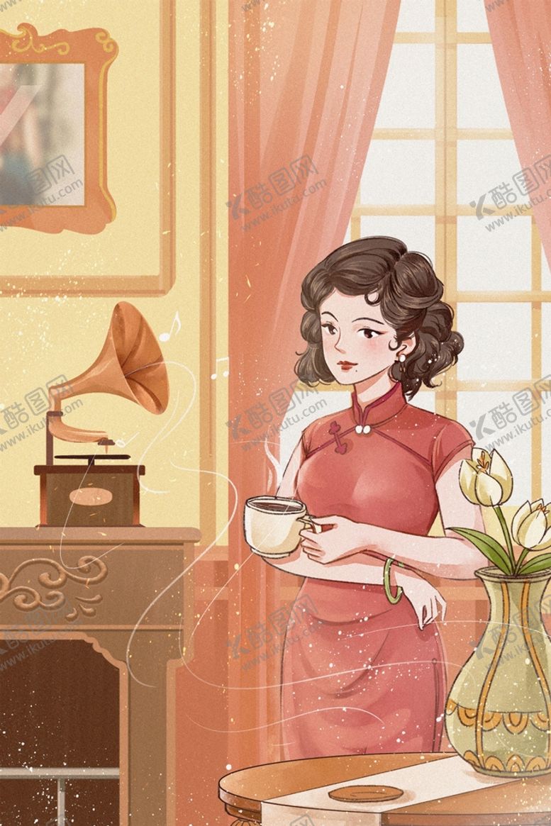 编号：09367410070550097314【酷图网】源文件下载-复古旗袍女装图片