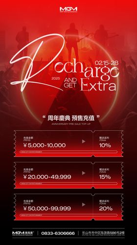 酒吧充值返利海报开业周年庆典红色