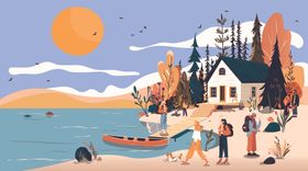 海边小镇的惬意生活场景